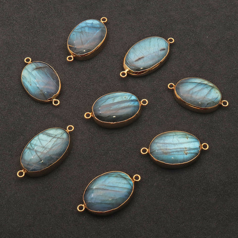 Labradorite Cabochon 36x20mm Oval Gold Electroplated Double Bail Gemstone Connector - GemMartUSA