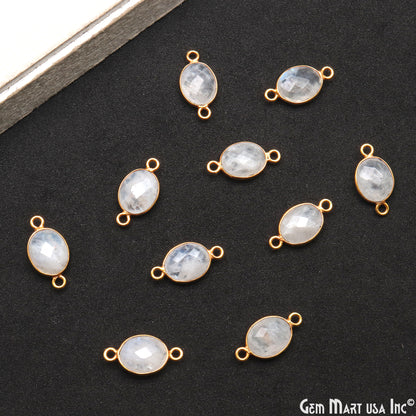 Rainbow Moonstone Faceted Oval 8x10mm Gold Plated Double Bail Connector