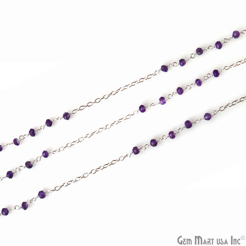 Amethyst Faceted Beads Silver Plated Wire Wrapped Rosary Chain