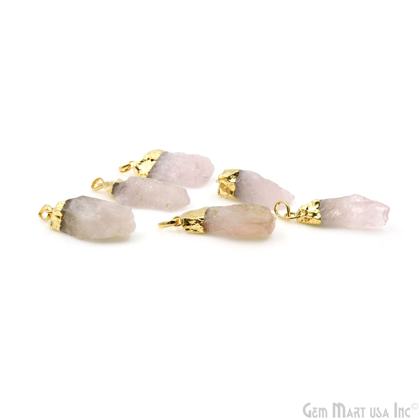 Rose Quartz Organic 46x15mm Gold Electroplated Single Bail Gemstone Pendant