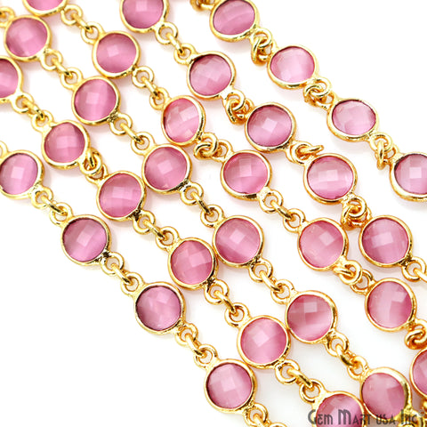 Pink Monalisa 5mm Bezel Link Gold Plated Continuous Connector Chain