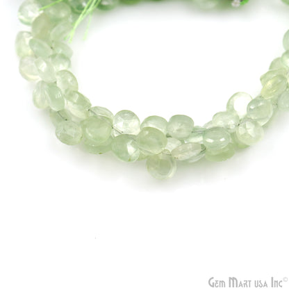 Prehnite Heart Beads, 8 Inch Gemstone Strands, Drilled Strung Briolette Beads, Heart Shape, 7mm