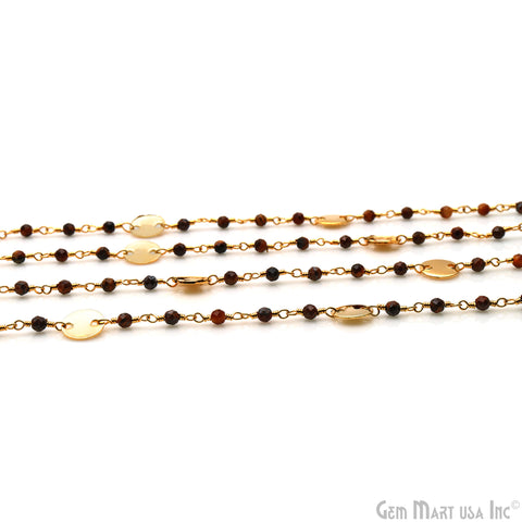 Tiger Eye 3-3.5mm Gold Plated Wire Wrapped Beads Rosary Chain