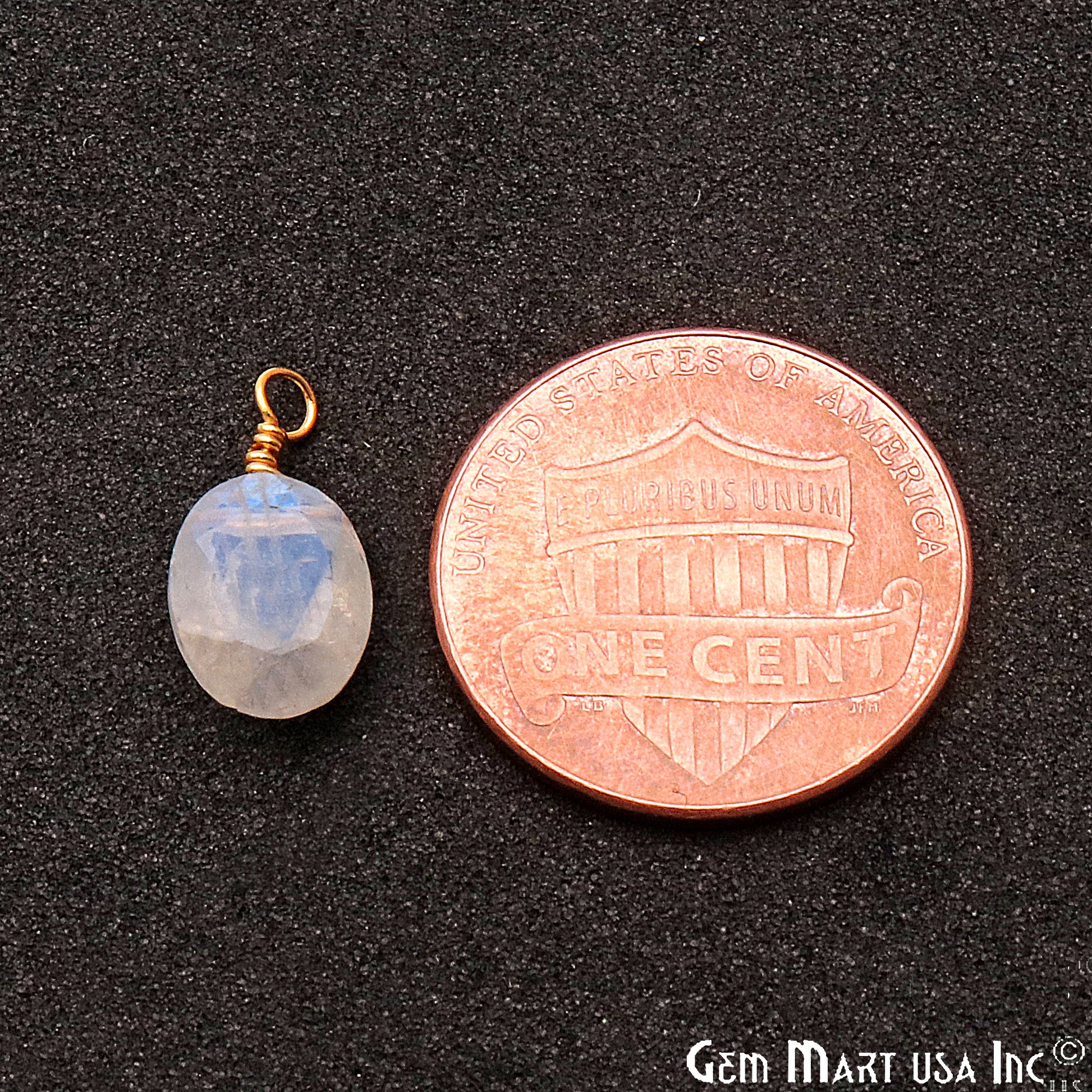 Rainbow Moonstone 7x9mm Oval Single Bail Gold Wire Wrapped Gemstone Connector - GemMartUSA