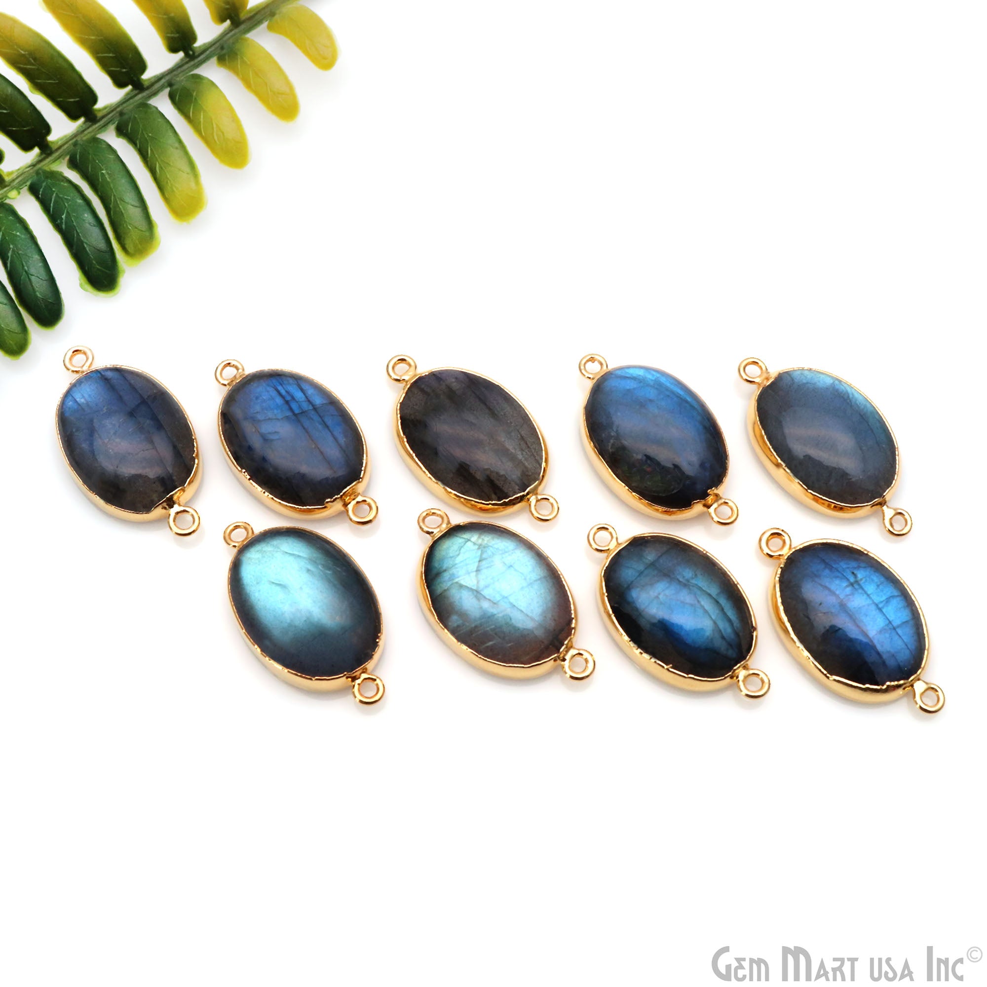 Flashy Labradorite 29x16mm Cabochon Oval Double Bail Gold Electroplated Gemstone Connector