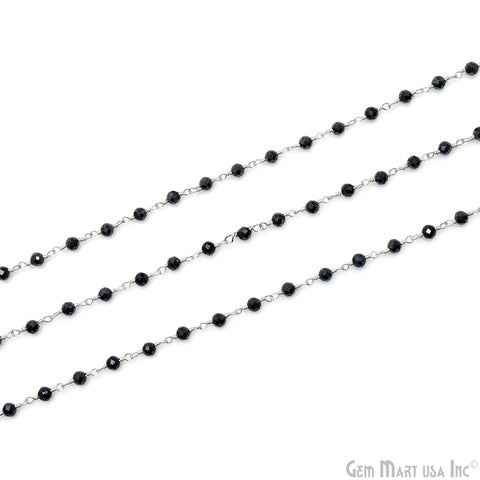 Black Pyrite 3-3.5mm Silver Plated Beaded Wire Wrapped Rosary Chain