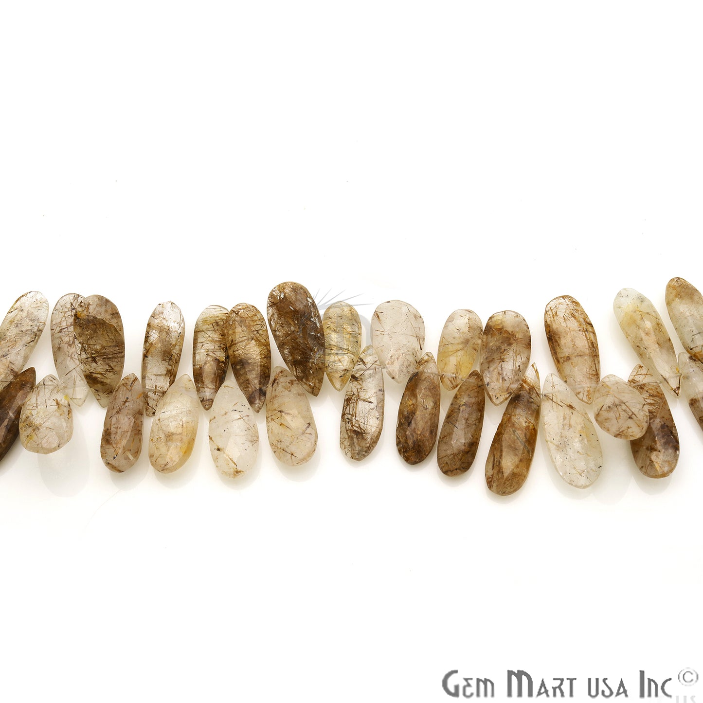 Rutilated Quartz Pears 24x10mm Crafting Beads Gemstone Briolette Strands 8 Inch - GemMartUSA