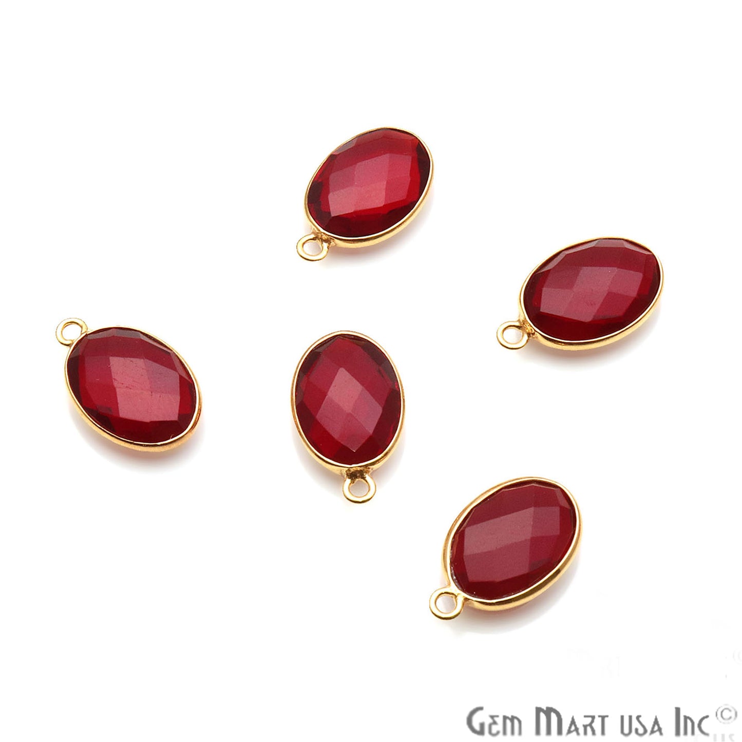 Garnet Oval 10x14mm Bezel Gold Plated Single Bail Gemstone Connector - GemMartUSA