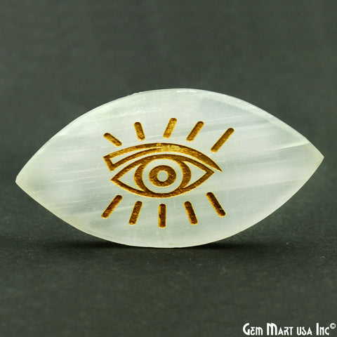 Selenite Marquise Plate Shape 68x35mm Engraved Eye Reiki Healing Gemstones