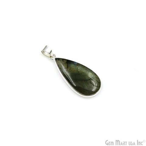 Labradorite Gemstone Pears 40x18mm Sterling Silver Necklace Pendant 1PC