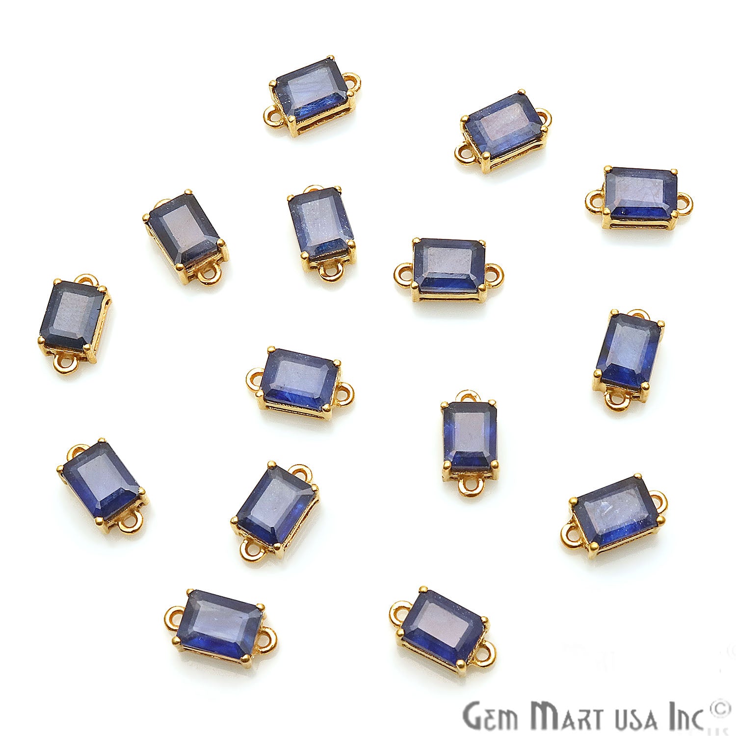 Sapphire Prong Setting Gold Plated Double Bail Gemstone Connector - GemmartUSA