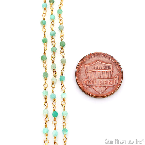 Amazonite 2-2.5mm Tiny Beads Gold Plated Wire Wrapped Rosary Chain