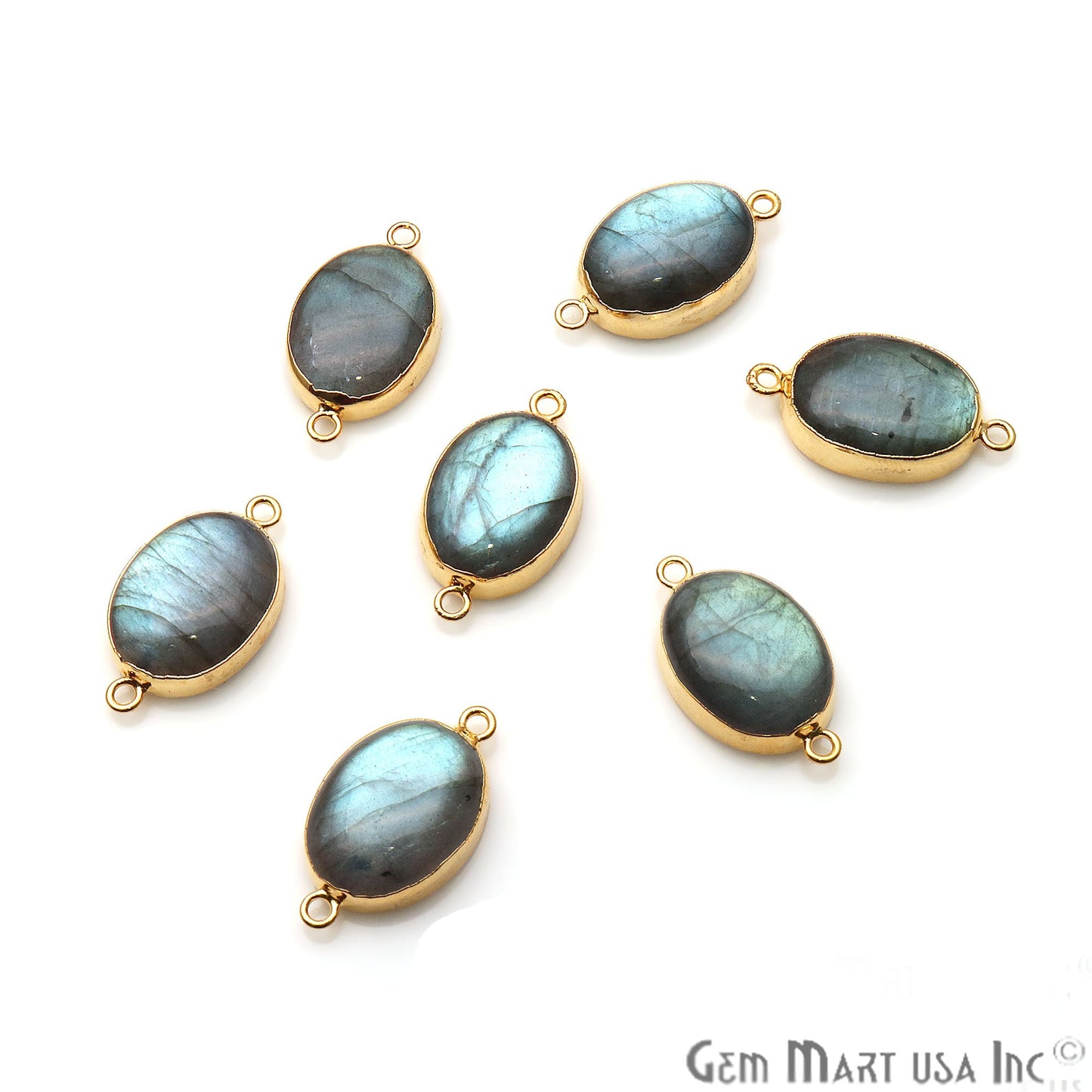 Labradorite Cabochon 27x15mm Oval Gold Electroplated Double Bail Gemstone Connector - GemMartUSA