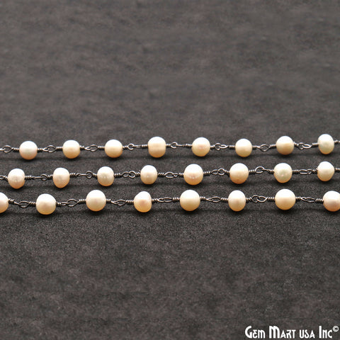 Pearl Round 5-6mm Oxidized Wire Wrapped Beads Rosary Chain