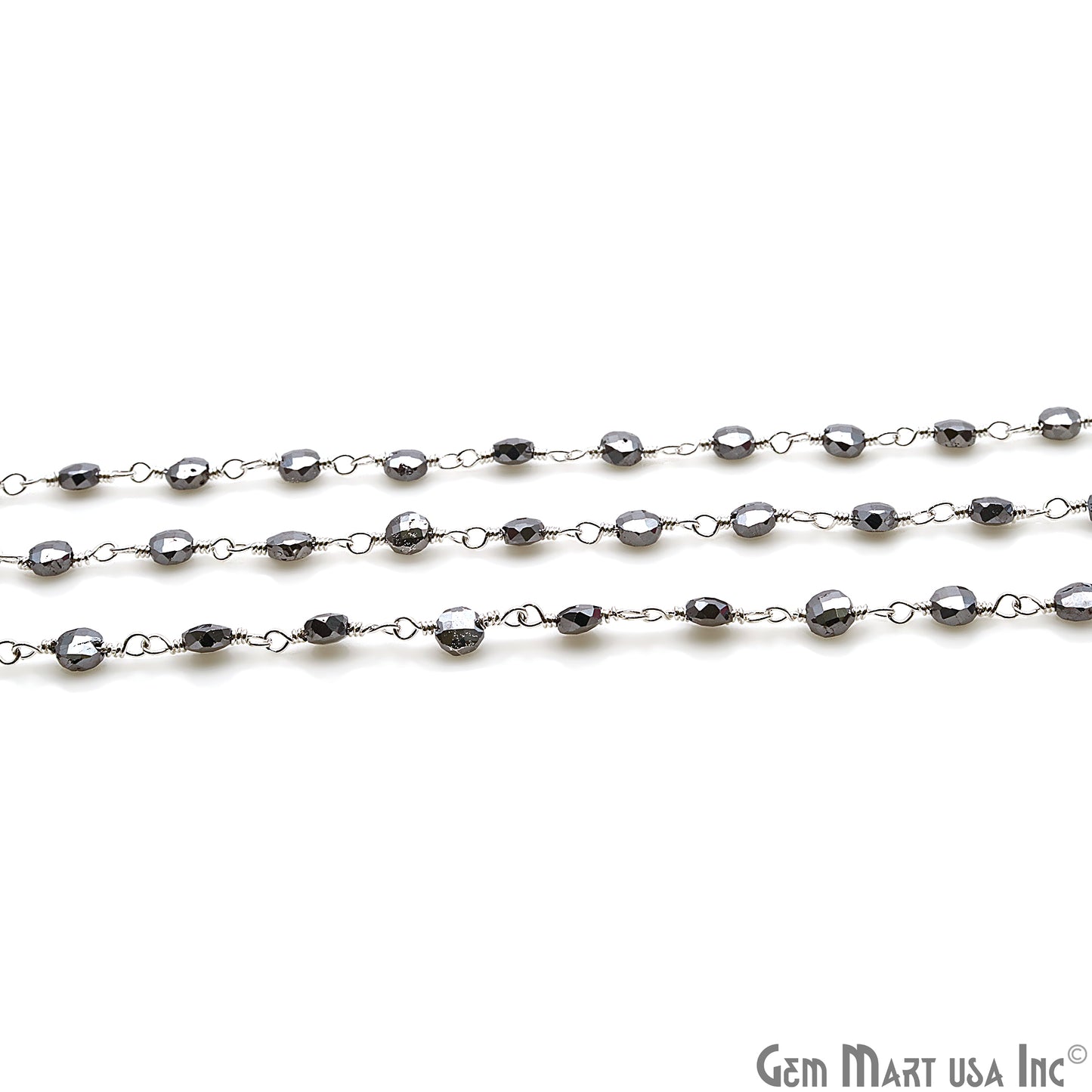 Pyrite Faceted 3-4mm Silver Wire Wrapped Rosary Chain - GemMartUSA