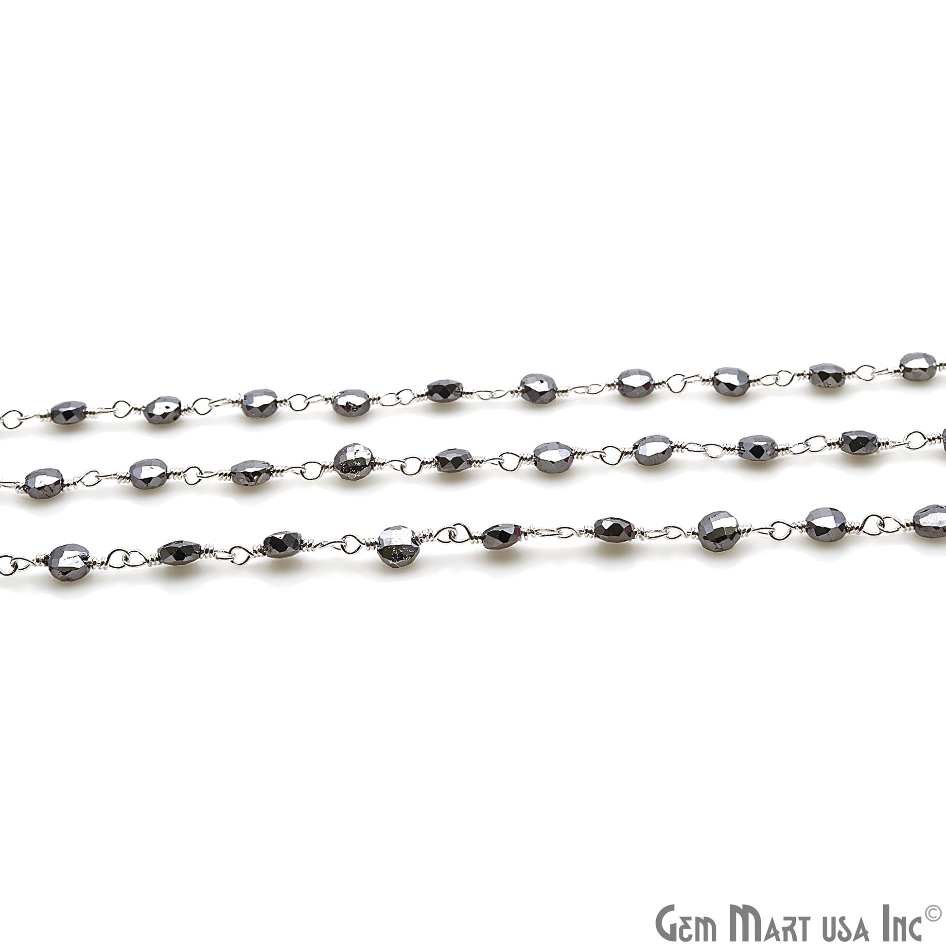 Pyrite Faceted 3-4mm Silver Wire Wrapped Rosary Chain - GemMartUSA