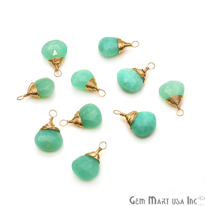 Chrysoprase Drop 18x12mm Gold Wire Wrapped Gemstone Connector - GemMartUSA