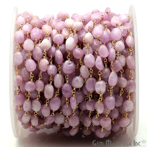 Lavender Rondelle Beads 10x6mm Gold Plated Wire Wrapped Rosary Chain