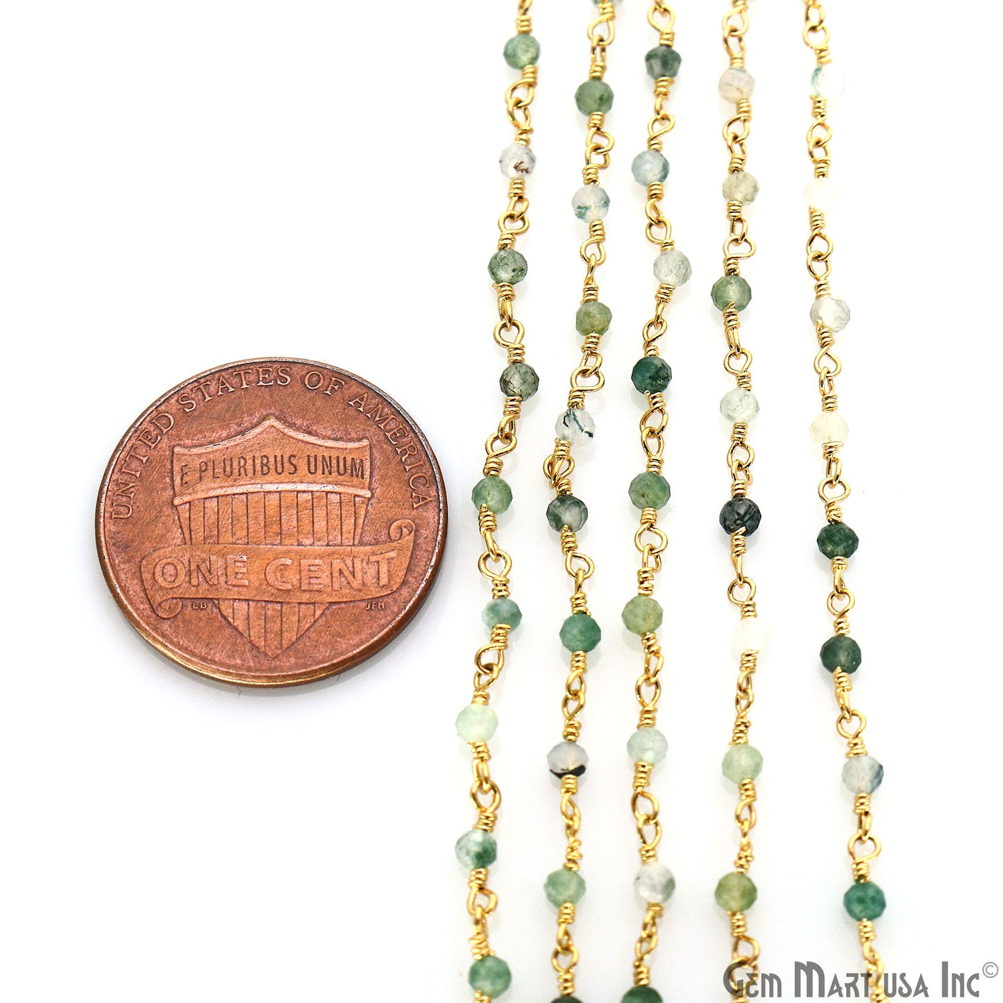 Green Rutile Rondelle Gold Plated Wire Wrapped Gemstone Beads Rosary Chain (763804221487)