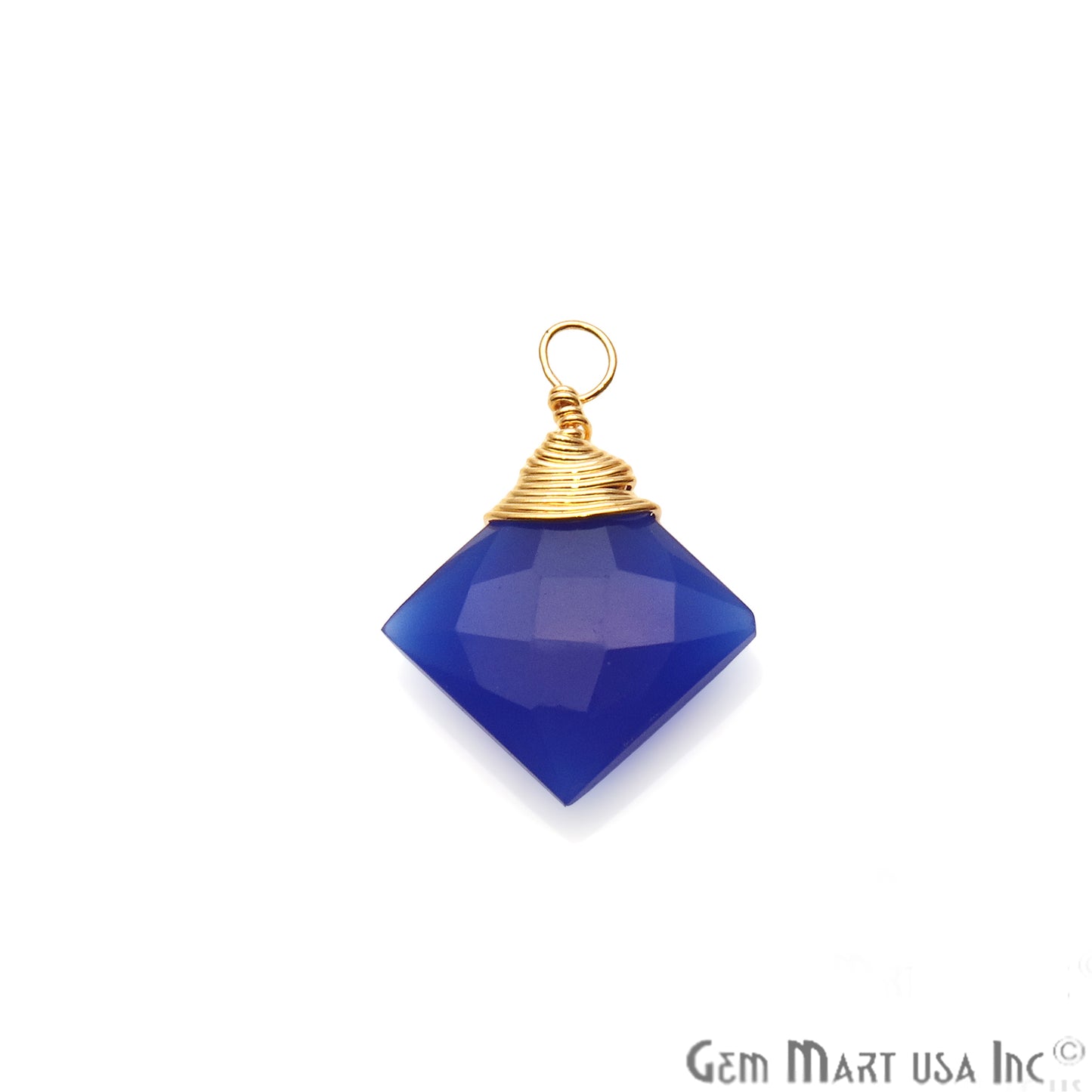 Blue Chalcedony Square 12mm Gold Plated Wire Wrapped Gemstone Connector - GemMartUSA