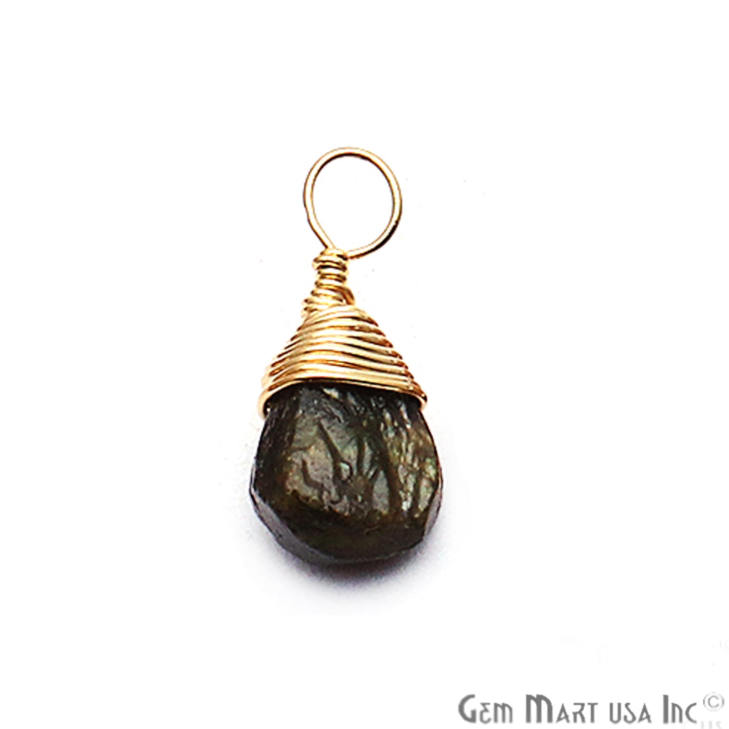 Green Garnet Gold Wire Wrapped 15x7mm Jewelry Making Drop Shape Connector - GemMartUSA