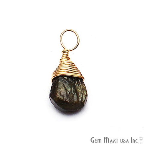 Green Garnet Gold Wire Wrapped 15x7mm Jewelry Making Drop Shape Connector - GemMartUSA