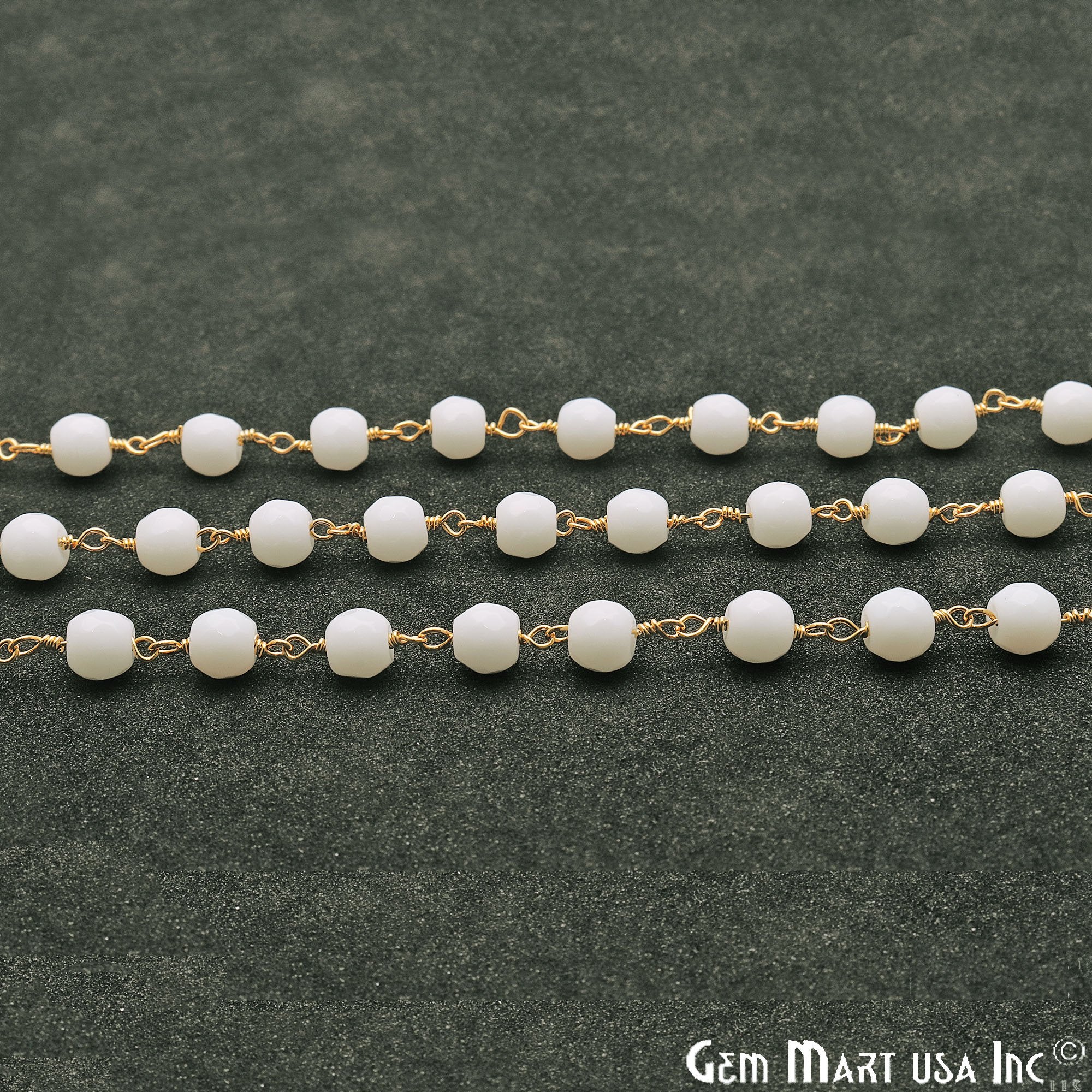 White Agate Beads Gold Plated Wire Wrapped Rosary Chain