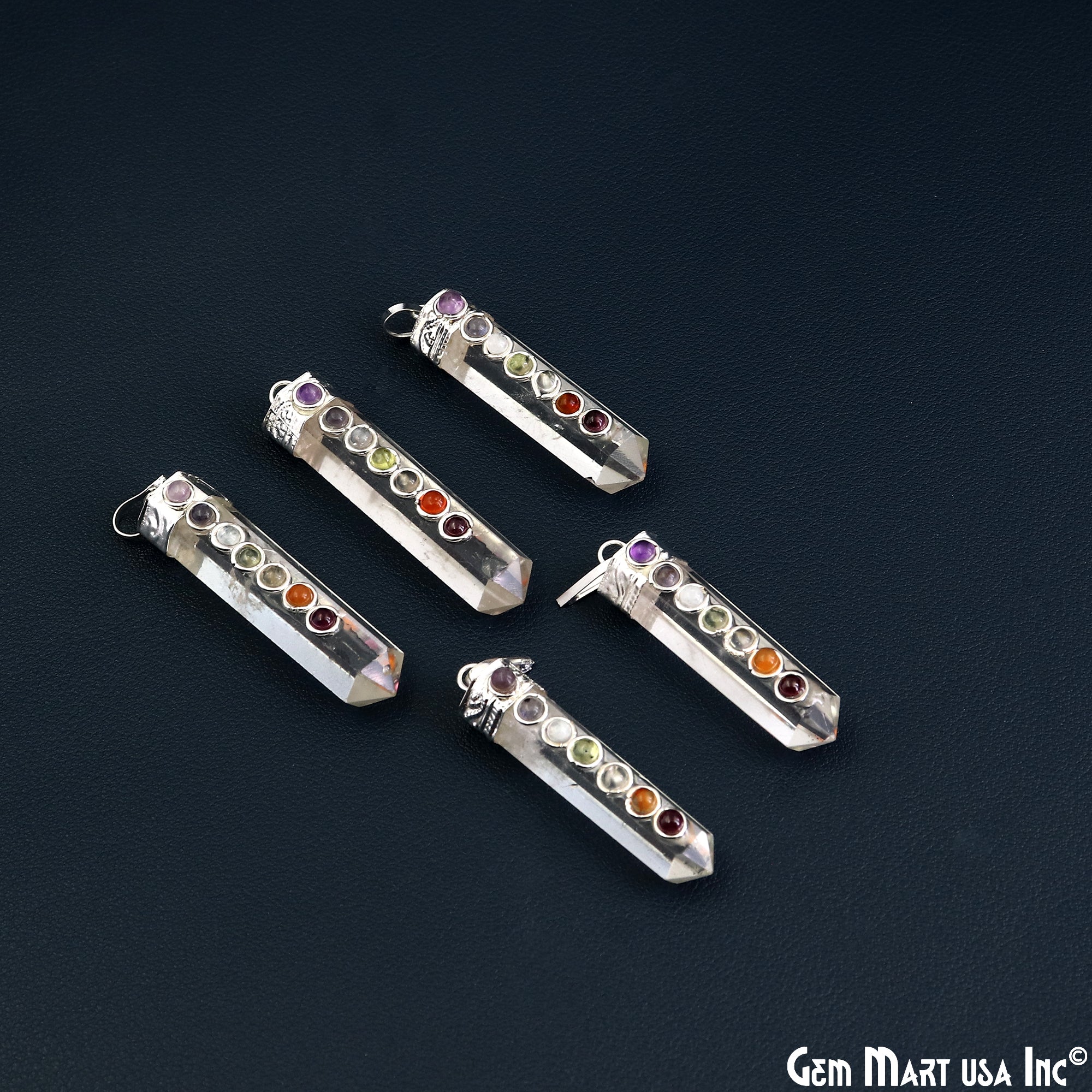 DIY 7 Chakra Healing Gemstone Silver 47x12mm Terminated Pendant