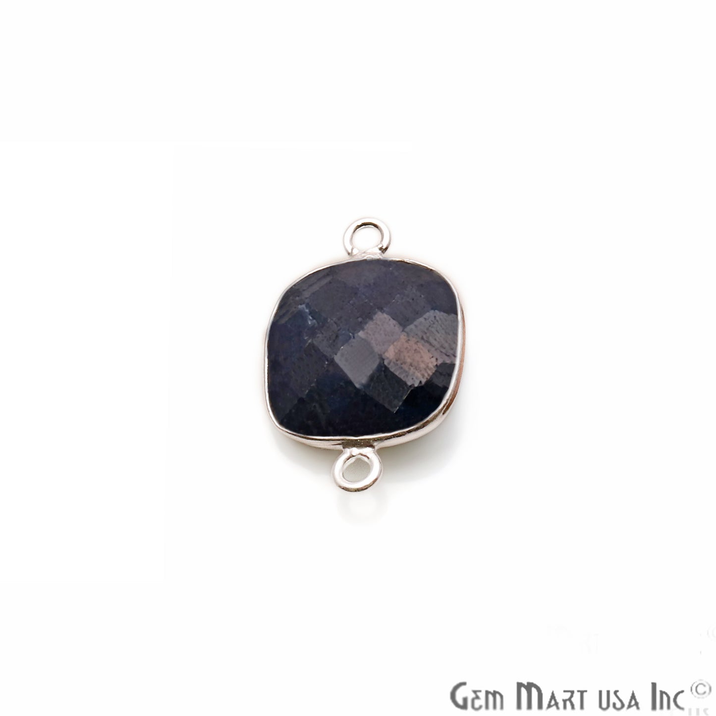 Natural Sapphire Square 12mm Double Bail Silver Plated Gemstone Connector - GemMartUSA