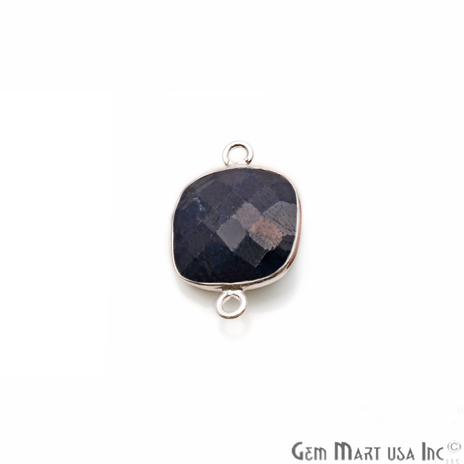 Natural Sapphire Square 12mm Double Bail Silver Plated Gemstone Connector - GemMartUSA