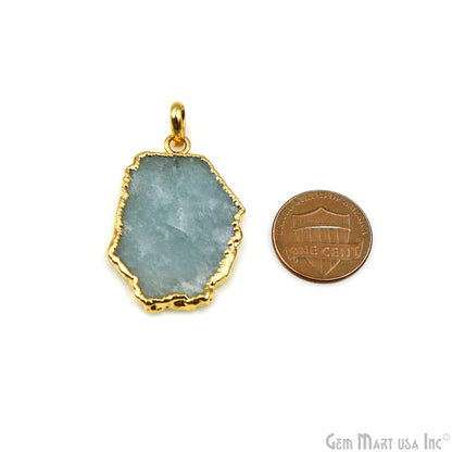 Aquamarine Free Form shape 36x24mm Gold Electroplated Gemstone Single Bail Pendant