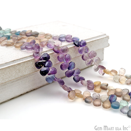 Fluorite Pears Beads, 8 Inch Gemstone Strands, Drilled Strung Briolette Beads, Pears Shape, 9x7mm