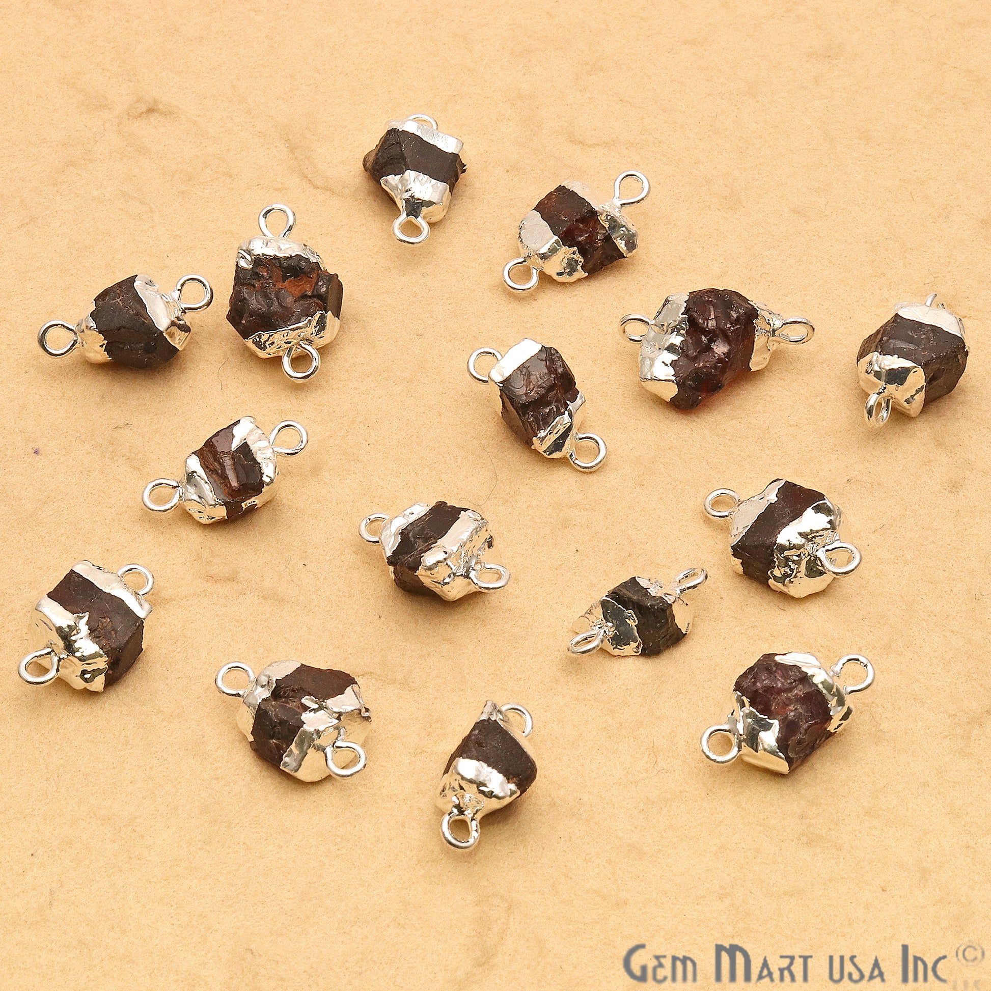 Rough Garnet Organic 15x8mm Silver Electroplated Pendant Connector - GemMartUSA