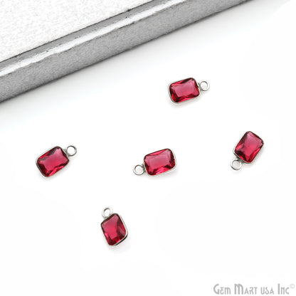 Pink Tourmaline Rectangle 5x7mm Single Bail Silver Bezel Gemstone Connector