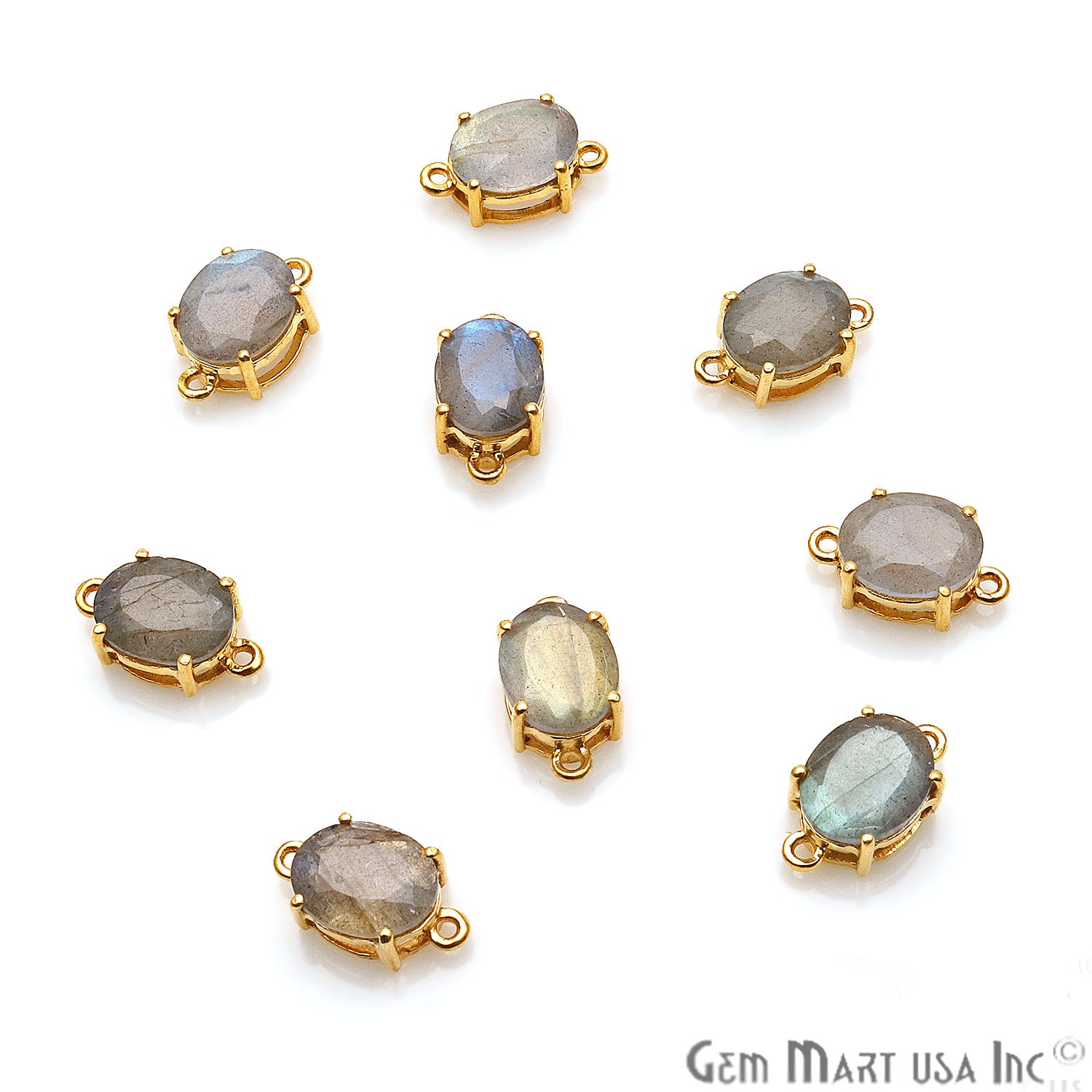 Labradorite Prong Setting Gold Plated Flashy Gemstone Connector - GemMartUSA