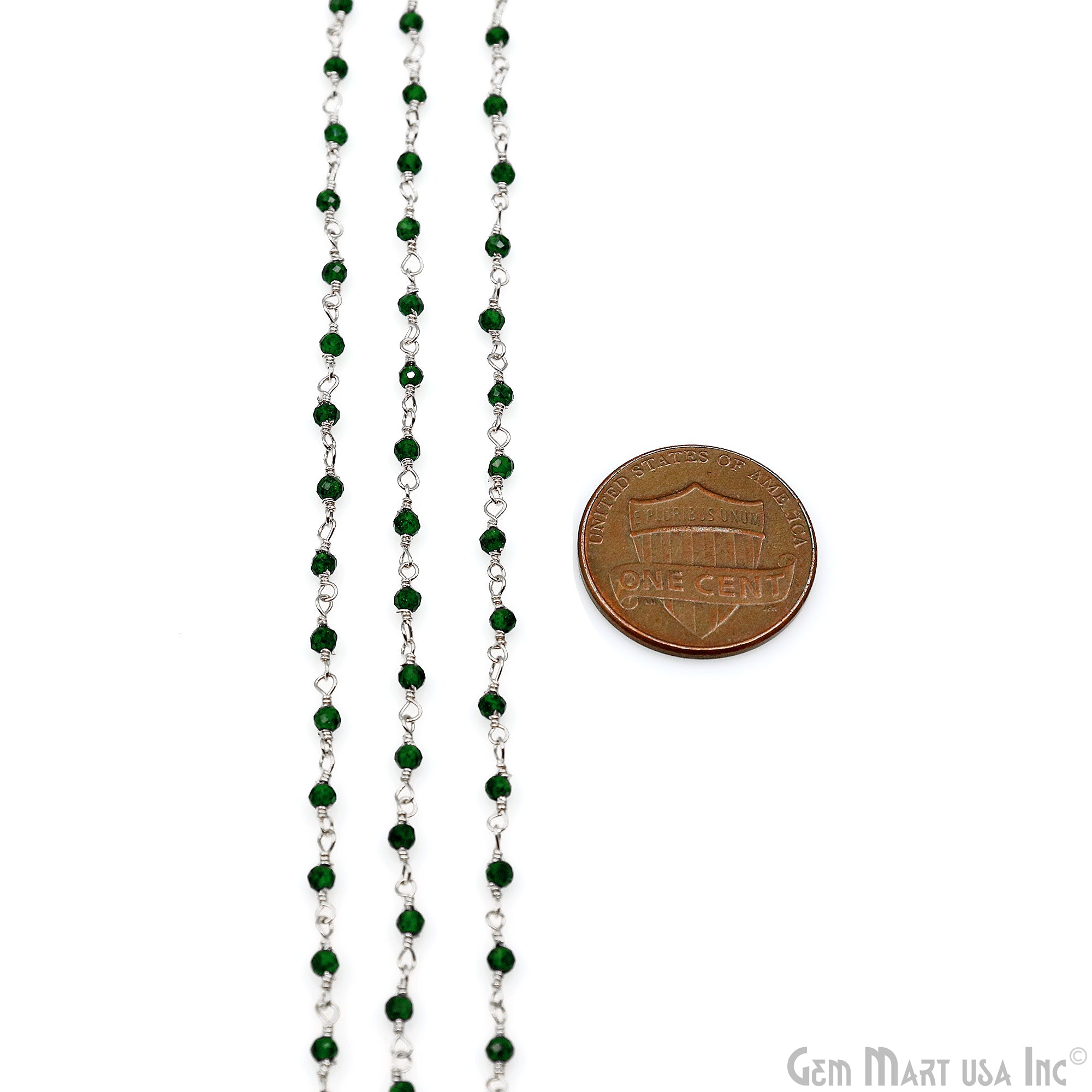 Green Zircon 2-2.5mm Tiny Beads Gold Plated Wire Wrapped Rosary Chain