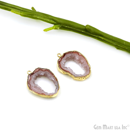 Agate Slice 31x21mm Organic  Gold Electroplated Gemstone Earring Connector 1 Pair