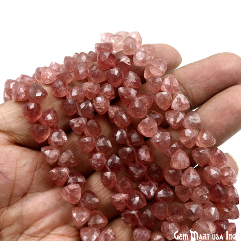 Strawberry Quartz Triangle Beads, 8 Inch Gemstone Strands, Drilled Strung Briolette Beads, Triangle Shape, 6-7mm