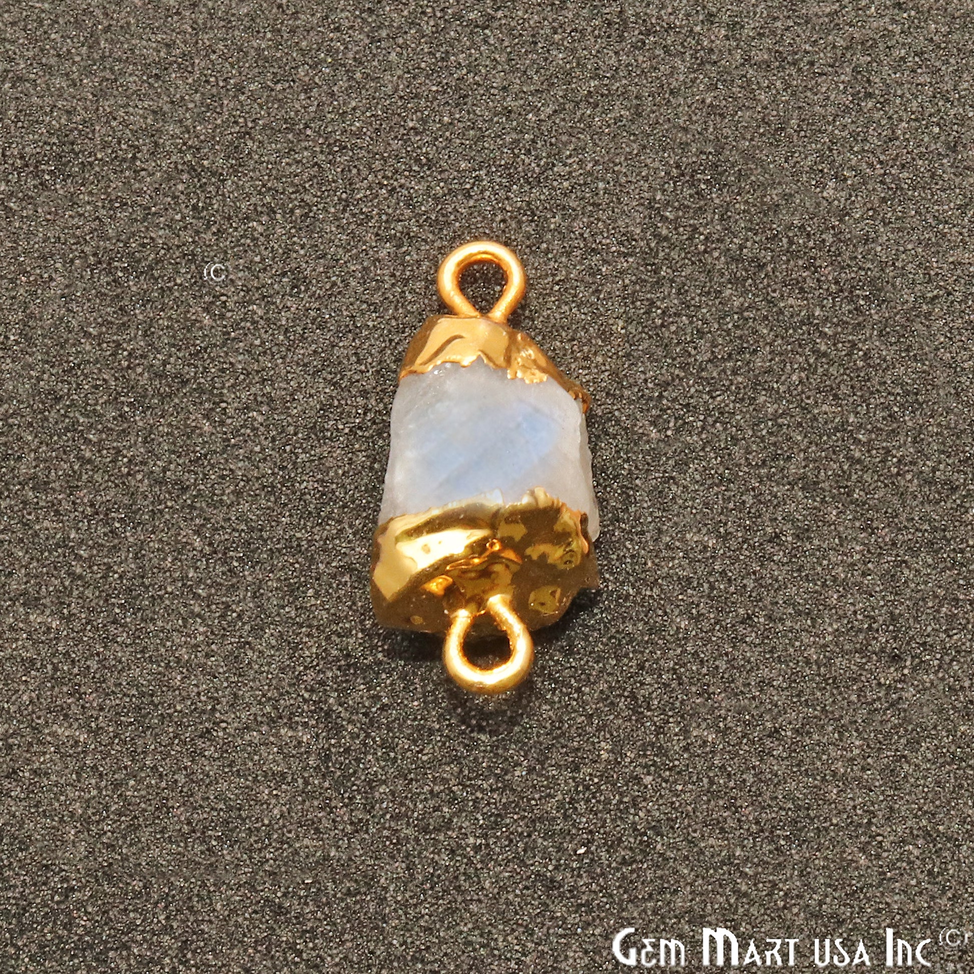 Rough Rainbow Moonstone Organic 19x10mm Gold Electroplated Pendant Connector - GemMartUSA