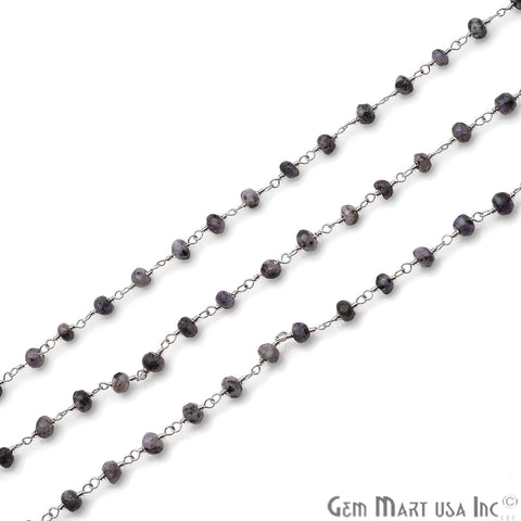Lavender Quartz Jade Faceted Beads 4mm Silver Plated Wire Wrapped Rosary Chain - GemMartUSA