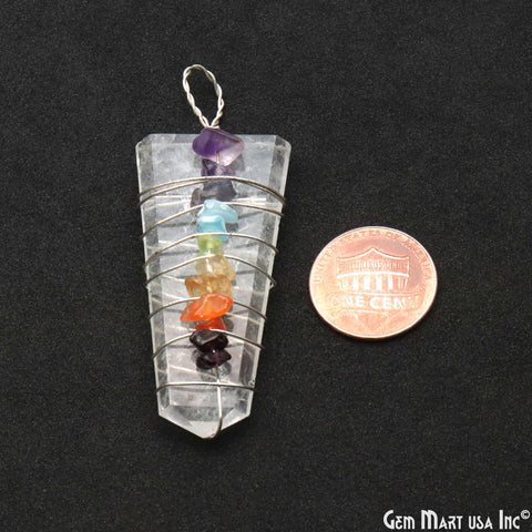 Crystal 7 Chakra 68x21mm Silver Wire Wrapped Gemstones Necklace Pendant