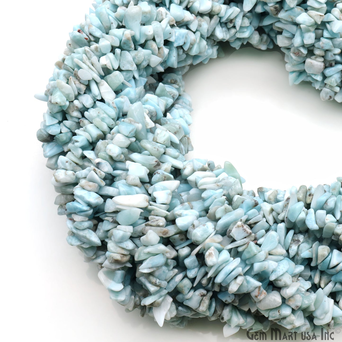 Larimar Chip Beads, 34 Inch, Natural Chip Strands, Drilled Strung Nugget Beads, 3-7mm, Polished, GemMartUSA (CHLI-70001)