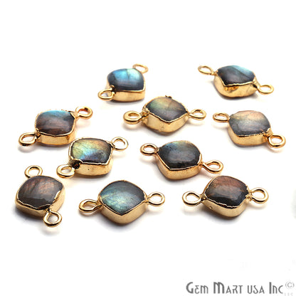 Flashy Labradorite 8mm Cushion Shape Gold Electroplated Double Bail Connector - GemMartUSA