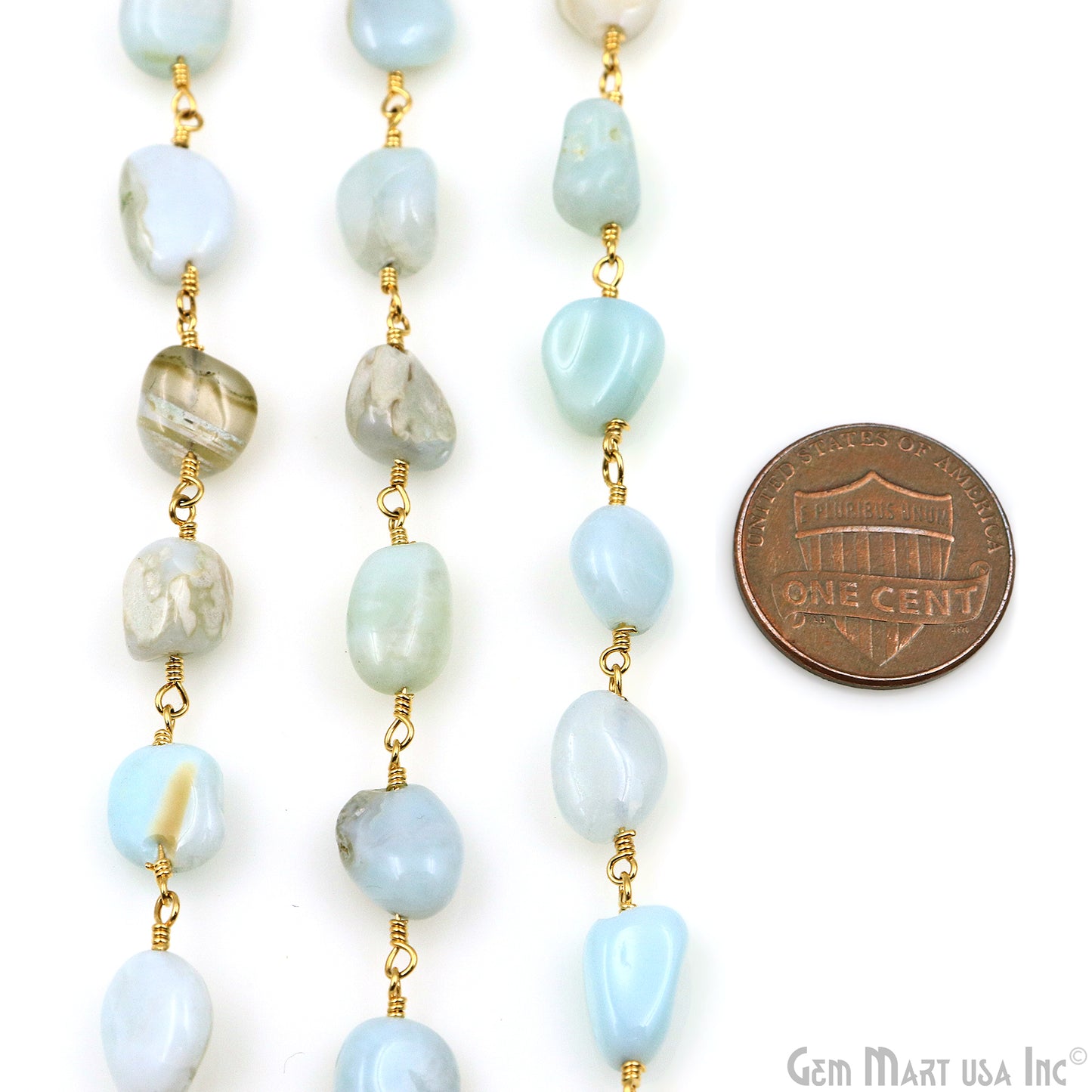 Larimar 8x5mm Tumble Beads Gold Plated Rosary Chain