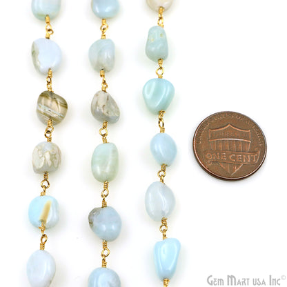 Larimar 8x5mm Tumble Beads Gold Plated Rosary Chain