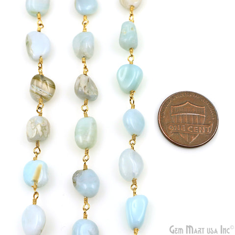 Larimar 8x5mm Tumble Beads Gold Plated Rosary Chain