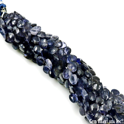 Iolite Heart Beads, 7 Inch Gemstone Strands, Drilled Strung Briolette Beads, Heart Shape, 7mm