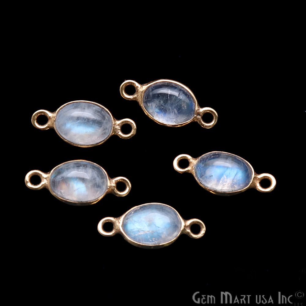 Rainbow Moonstone Cabochon 6x8mm Oval Gold Plated Double Bail Gemstone Connector - GemMartUSA