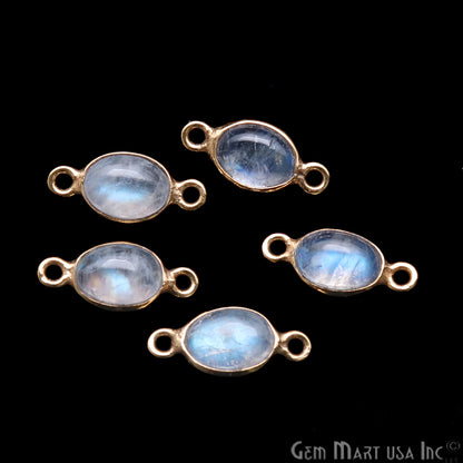 Rainbow Moonstone Cabochon 6x8mm Oval Gold Plated Double Bail Gemstone Connector - GemMartUSA