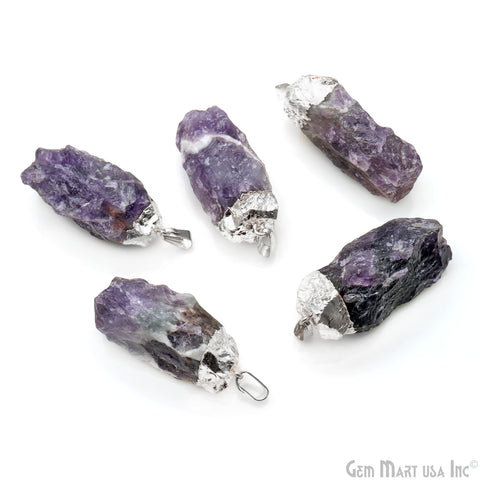 Rough Amethyst Free Form 38x15mm Silver Electroplated Pendant